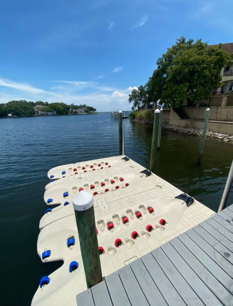 waver armor floating jet ski dock installed by Shoreman's Marine on the water in the Florida Panhandle